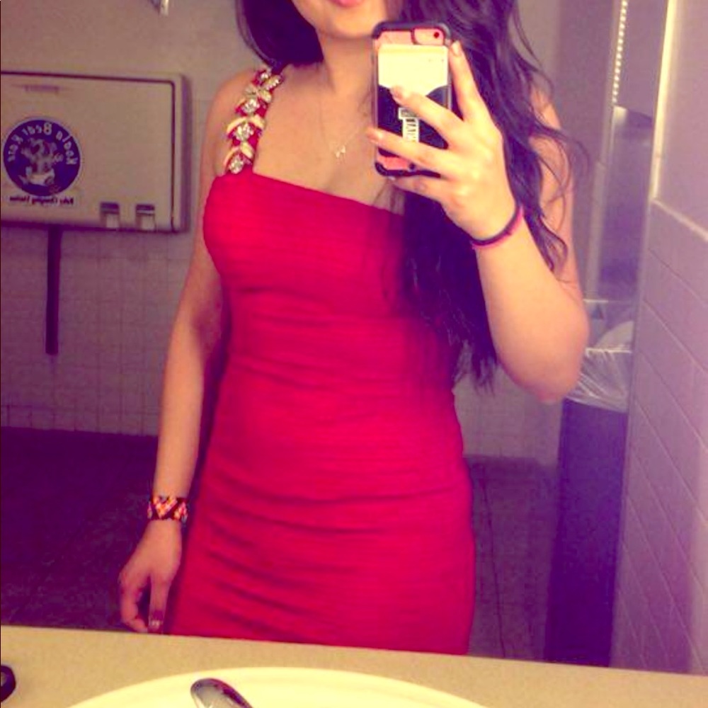 Red one shoulder cocktail/semi formal dress